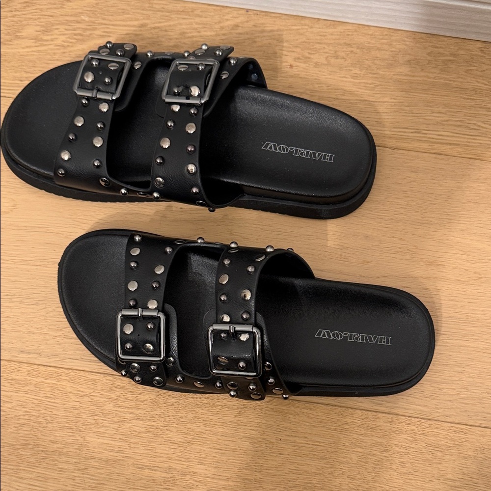 Harlow Black Studded Sandals - Picture 2 of 3